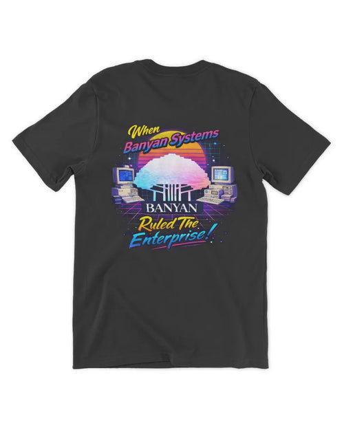 Banyan VINES When Banyan Ruled the Enterprise T-shirt with retro enterprise IT text on a unisex cotton tee