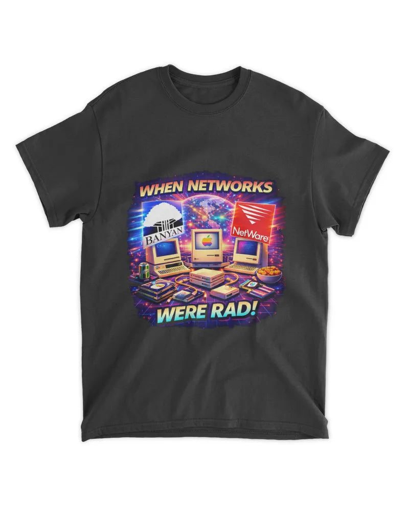 When Networks Were Rad! retro network T-shirt front design on a preshrunk cotton tee