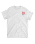 White t-shirt featuring a red and white striped "Novell" logo on the left chest. Short sleeves and a classic fit.