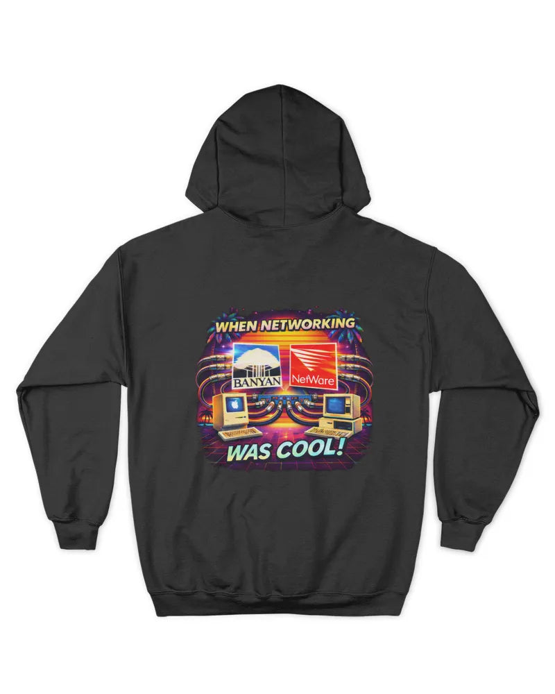 When Networking Was Cool retro IT unisex hoodie with legacy network engineer design and front pouch pocket